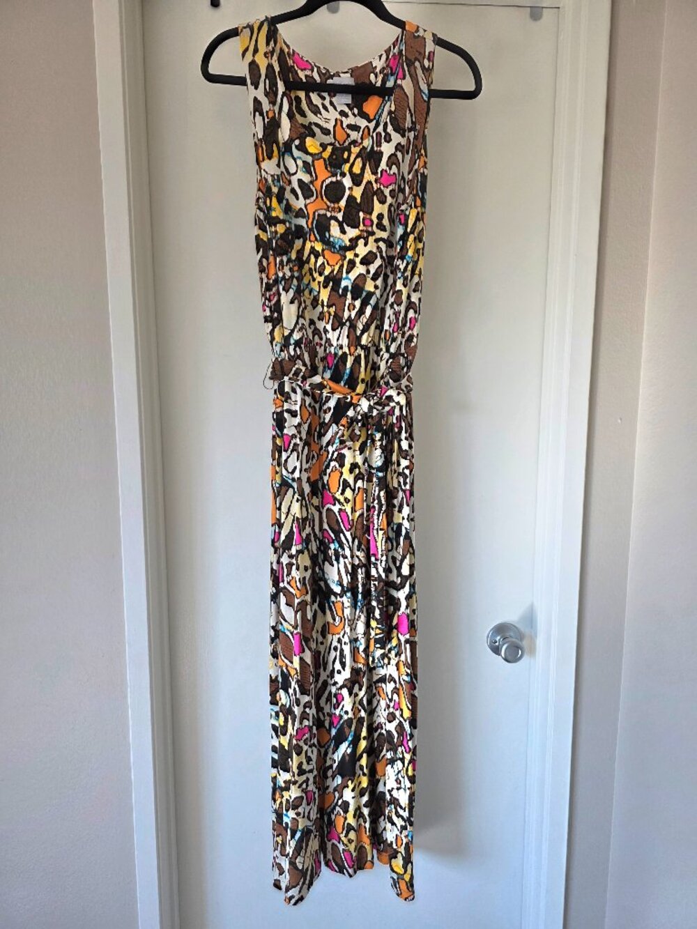 Chico's Maxi Dress Artsy Animal Print Sleeveless Soft Stretch Size 1 M Colorful